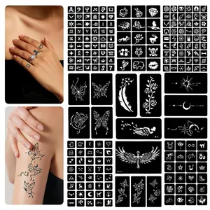 20 A4 Size Hollow Designs Patterns Tattoo Templates, Reusable Vibrant Body Art Stencils for Henna, Nail Art & Skin Painting, Casual Style Artistic Designs Tattoos, Artistic Expression, Personalizing