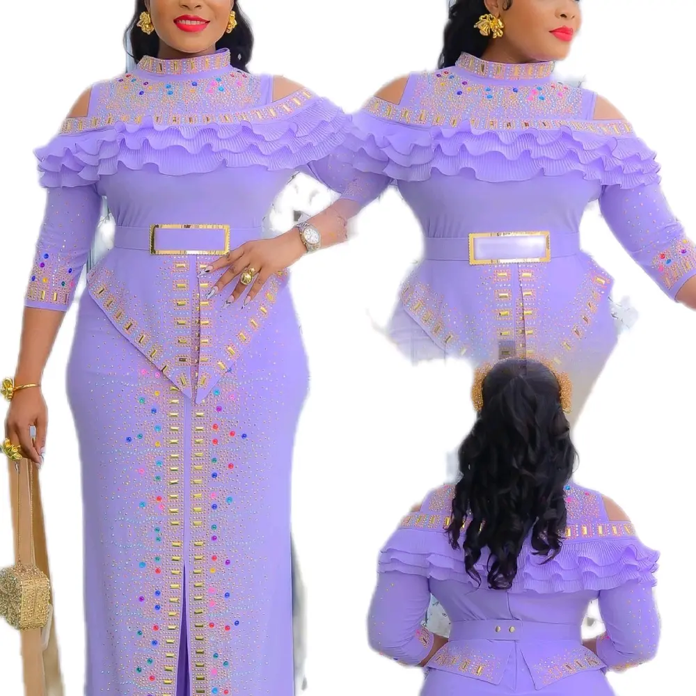 Elegant Unique Turkey Party Dress with Ruffle Details and Gold Accents for Special Occasions