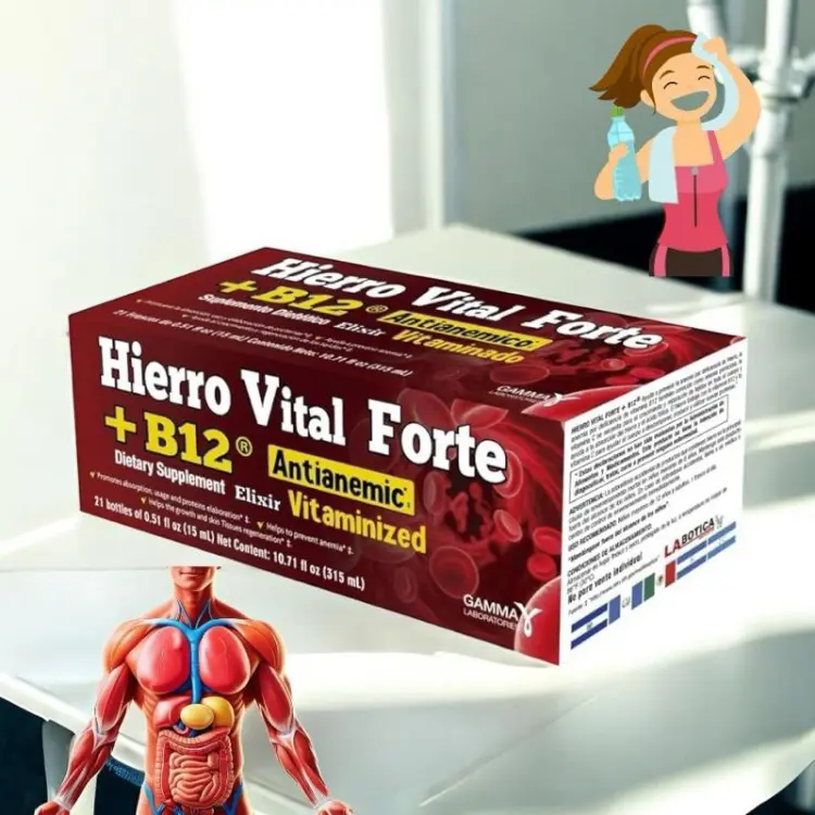 Gamma Hierro Vital Forte+B12 Vitamin Supplement (21 Drinkable Bottles) of 0.51oz Each - Healthcare - Edible, Fitness Dietary, Natural Iron