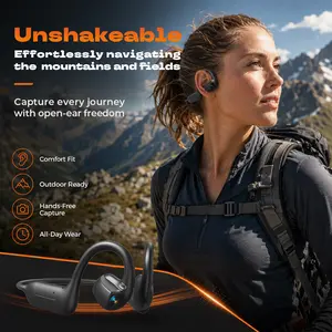 Open Ear Bone Conduction Headphones Built-In 1080P POV Camera, IP68 Waterproof Wireless Bluetooth Sports Headset Stable Fit For Bike Running Hiking Travel Support APP Control