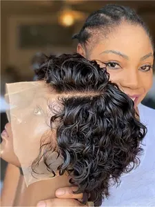 6 Inch Short Curly Wigs for Women, Gorgeous Fluffy Wigs with Blunt Bangs, Human Hair Wigs for Party, Daily Use, Kinky Curly Wig