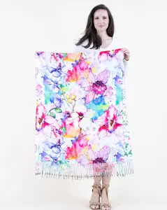 Reversible Museum Art Floral Watercolor & English Gardens Print Cashmere-Feel Scarf Shawl Scarves with Fringe