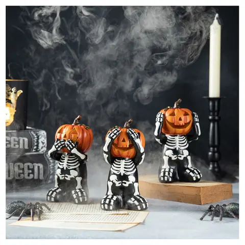 Glitzhome 5.75"H Halloween Skeleton Pumpkin Table Decor S/3