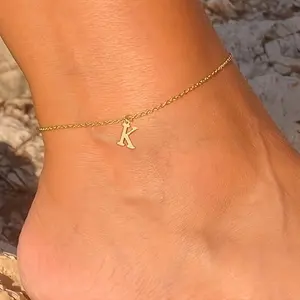 Elegant 14K Gold-Plated Adjustable Anklet with Waterproof Initial Letter - Perfect Gift for Women