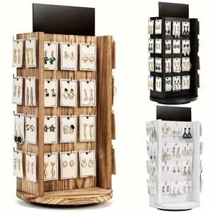 Wooden Rotating Earring Display Stand, Vintage Jewelry Storage Rack, Home Desktop Real Wood Jewellery Showcase, 1 Piece