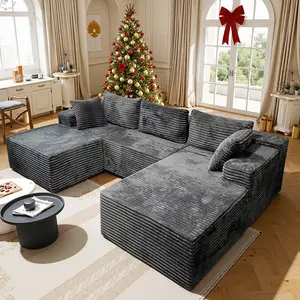 104"U-Shaped boneless sectional couch，Modular cloud couches with chaise lounges and ottoman,Deep seat,Corduroy fabric,NoAssembly Required,For Living Room Bedroom Apartment,Free Combination,Modern UpholsteredSofa