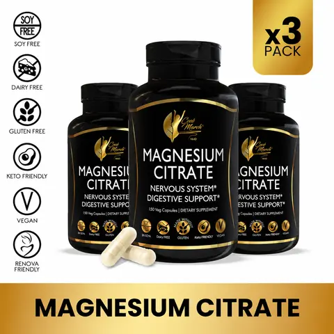 3 Bottles of Cocó March N.M.D Magnesium Citrate 500 mg per Serving 150 Capsules per Bottle - Relaxation-Sleep-Nervous & Digestive System Support | Gluten Dairy and Soy Free Supplement