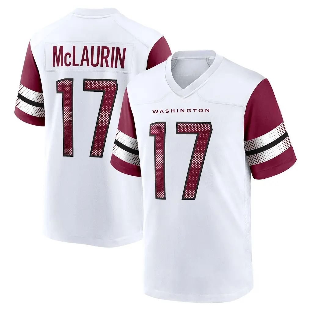 Men's Classic Printed Football Jersey #17 McLaurin - Retro V-Neck White Sportswear Shirt Loose Fit