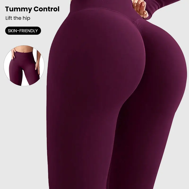 Women's High Waisted Seamless Yoga Pants, Ruched Butt Lifting Gym Workout Leggings, Workout Activewear Bottoms, Sporty Plain Design for All Seasons