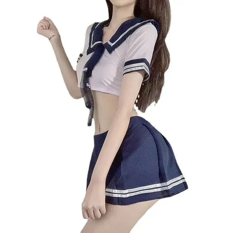 Anime School Girl Cosplay Uniform Women Cute Mini Skirt Fitted Top Roleplay Lingerie Set