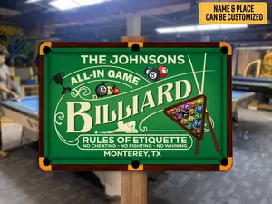 Personalized All-in Game Billiard Metal Sign Billiards Gift Pool Hall Club Decor