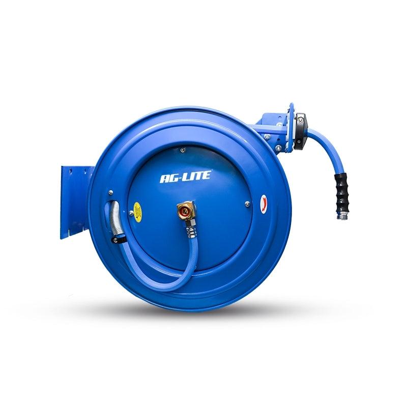 AG-Lite Rubber Water Hose Reel 5/8” x 50’ Retractable Heavy Duty, Hot/ Cold Water Hose, Spray Nozzle, 6' Lead-in Hose