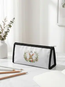 1 rabbit floral pattern 2D print Easter limited edition pencil case, ergonomic triangular capacity portable size|Students in class/office storage/daily commuting versatile|Combining festive atmosphere and practicality