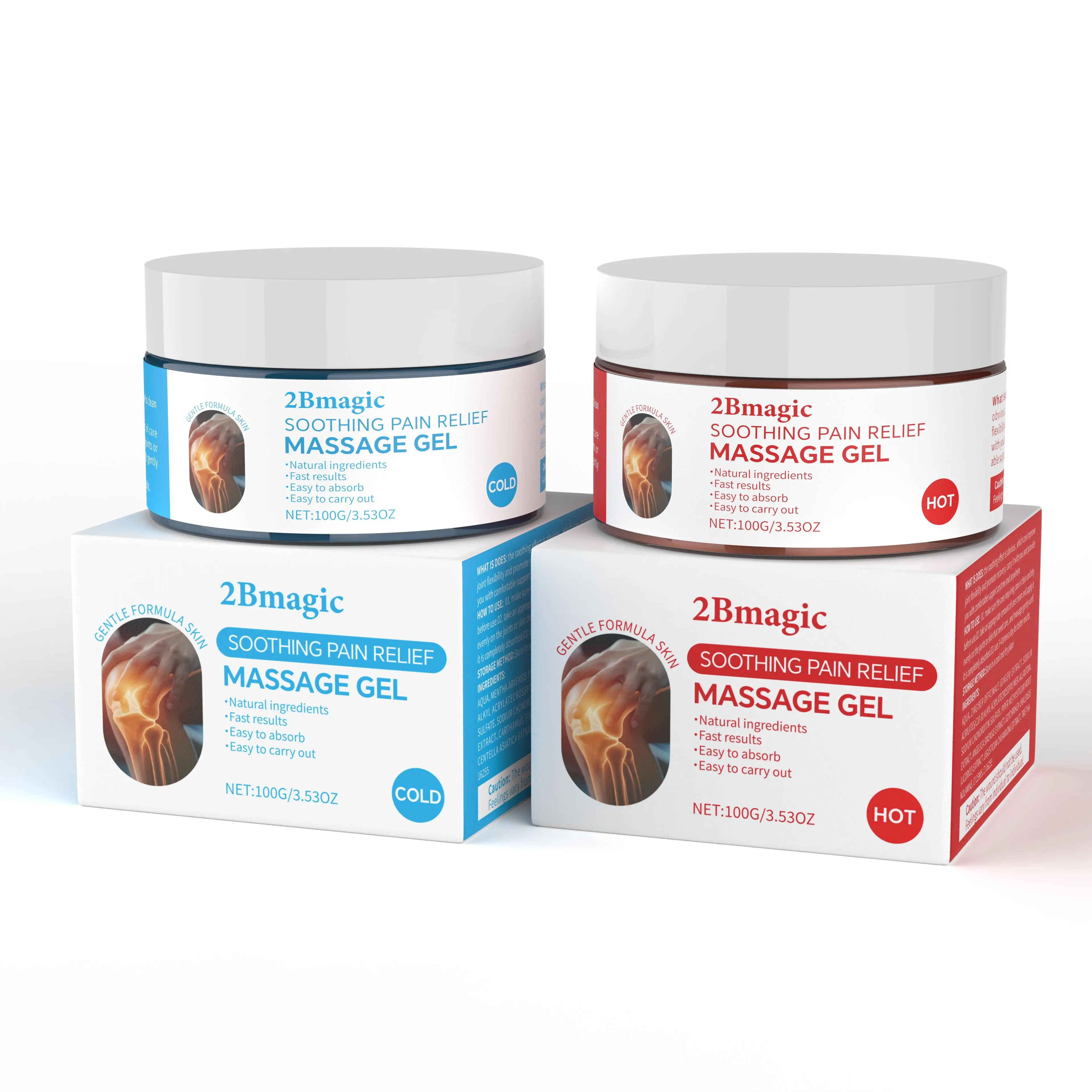 2bmagic Red and blue Massage Gel with Turmeric Extract & Chondroitin Sulfate | Soothing for Knees, Lower Back, Neck Pain Relief Cream Joint Relief Cream Herbal, Bottle, Foot Pain Relief