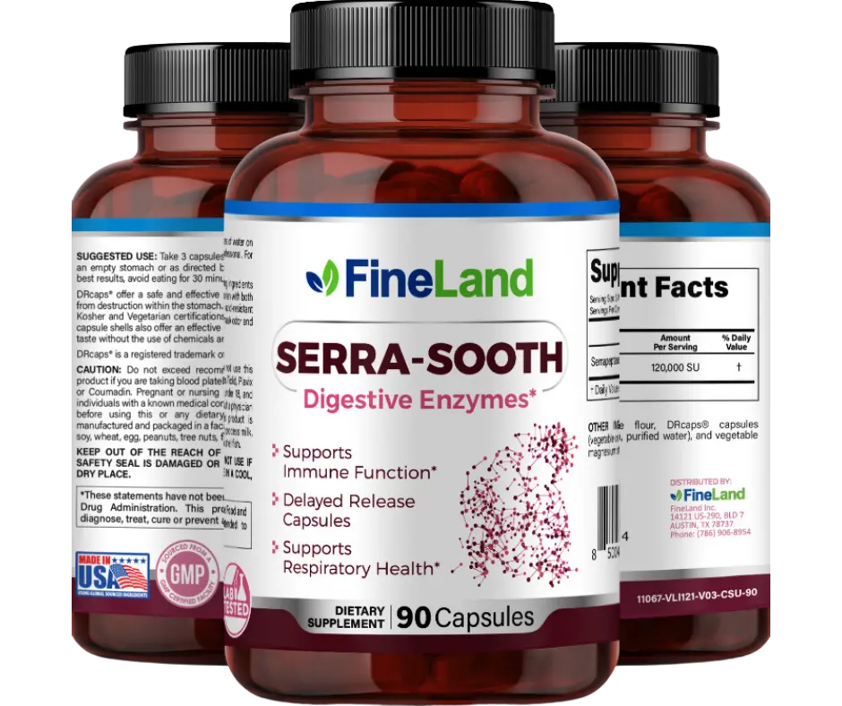 FINELAND SERRA-SOOTH – Digestive Enzymes, Respiration Support, Immune System Support, Delayed Release Capsules, Premium Healthcare Edible