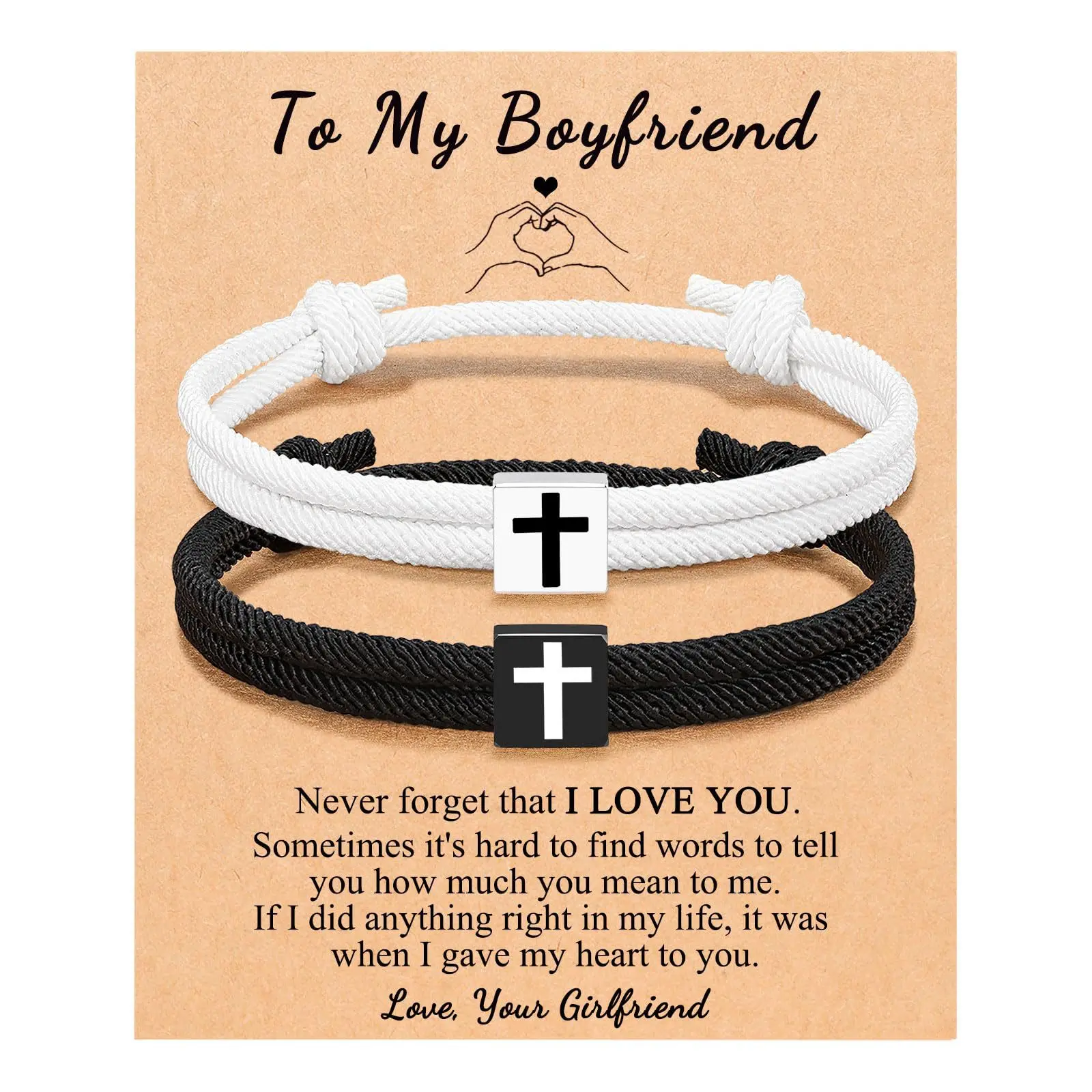 Black and white string cross bracelet+Bo