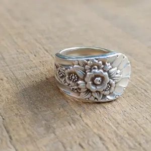 Vintage Jubilee 1953 Spoon Ring - Handcrafted Eco-Friendly Unisex Jewelry with Intricate Flower Design