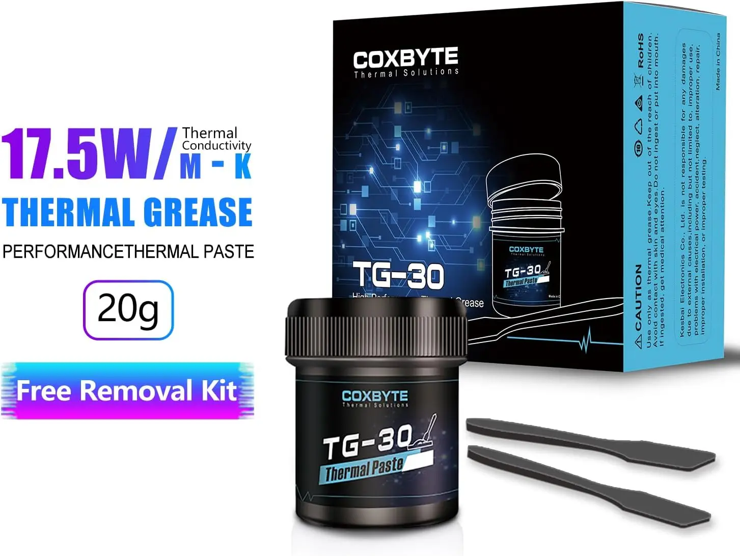 TG-30 20g Thermal Paste - 17.5W/mK High Conductivity Non-Conductive Grease, Heat Transfer Solution for PC Builders, Mess-Free, 5+ Year Longevity, Large Volume for CPU/GPU