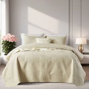 3 Piece Ultrasonic Embossed Bed Cover, Breathable, Durable Bedding Set,Including 1 Quilt, 2 Pillowcases, Machine Washable, All-Season, Room Decor, Bedroom Decor, Holiday, Easter