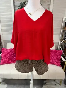 WOVEN AIRFLOW V-NECK DOLMAN SHORT SLEEVE TOP
