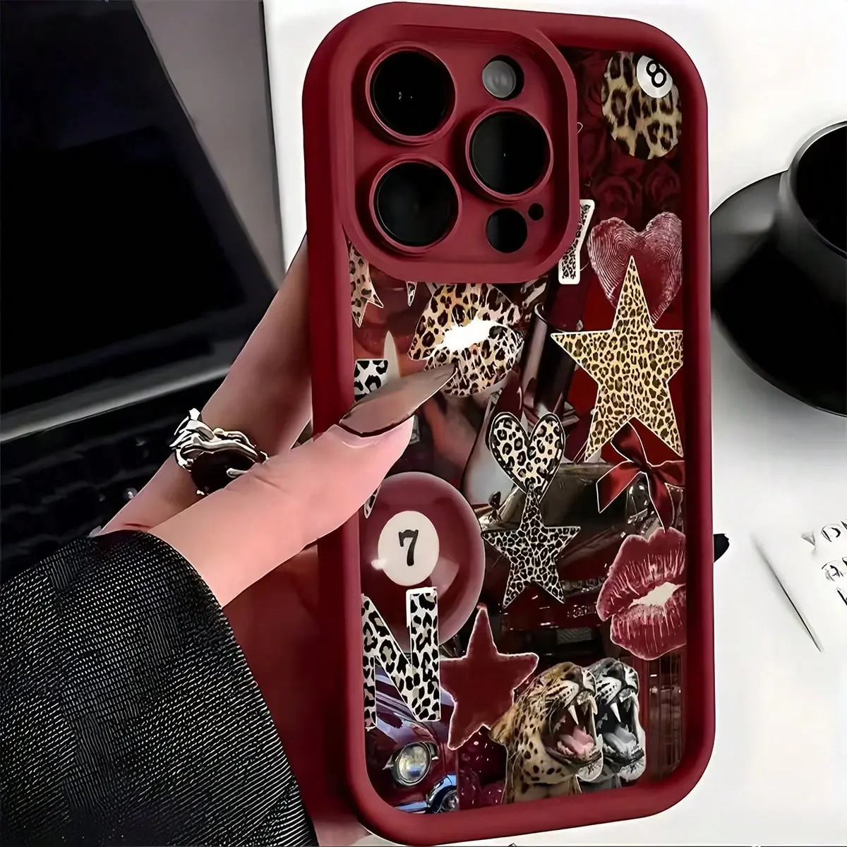 Burgundy Gradient Minimalist TPU Cellphone Casing - Leopard Print, Lip Prints, Billiards, English Text Designs, Protective Accessory for iPhone 11,12,12 Mini,13,13 Mini,14,15,16,16E,17 Handheld Devices, Ideal Adult Birthday Gift,summerwins