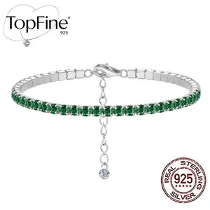 Cute Green Women's Fashion Bracelet 925 Pure Silvery Low Allergy Shiny 2.5mm Ice Chip Round Synthetic Zirconia Inlay Elegant Simple Fashion Tennis Bracelet Adjustable Design with Extension Buckle Daily Commuting Vacation Party Jewelry Accessories