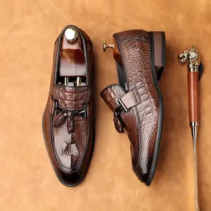 Men's Calfskin Square Toe Slip-On Loafers Luxury Dress Shoes