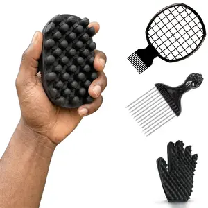 Upgraded Silicone Freeform Twists Set, 4-in-1 Grooming Kit for Black Men with Metal Fist Pick & Hair Edge Brush, Afro Hair Styling Tools