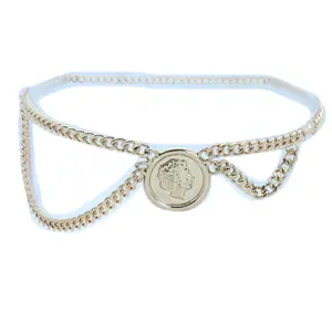 TFJ Women Fashion Skinny Belt Hip High Waist Gold Metal Chain Coin Medallion Charm Plus Size M L XL