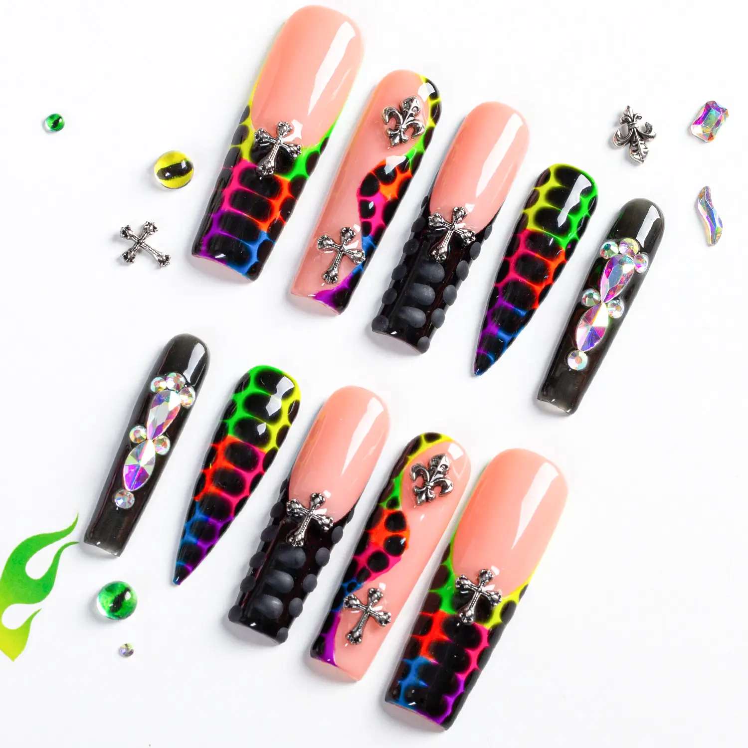 Lovful | Square Long Length 2.2" Dramatic Handmade Acrylic Press On Nails | 10PC...