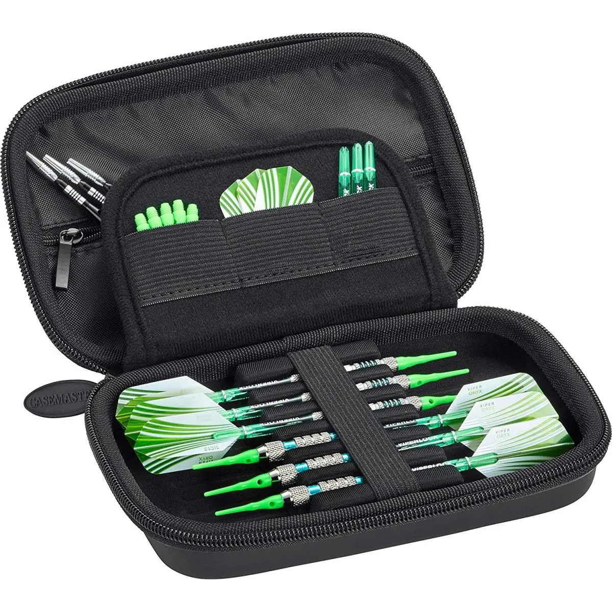 Casemaster Sentinel Dart Case - Black, EVA Construction, Durable Rigid Outer Shell, Extra Grip, Drop-Minimizing Design, Perfect-Fit Pockets for Dartboards, Darts Gear, Eva Foam, Hard, Six Slots