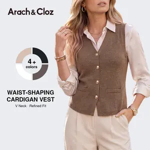 Arach&Cloz Women's Wool Blend Regular Fit V Neck Waist-Shaping Cardigan Vest  2026