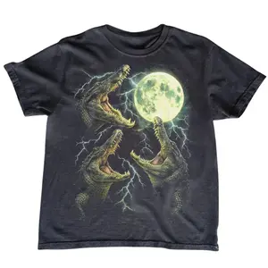 Vintage Alligator Lightnings 90s Graphic T-Shirt, Retro Gator Swamp Moon Shirt, 90s Southern Nature Graphic Tee, Nostalgia, Gift For Men and Women -  Unisex S-3XL - Menswear & Womenswear - Streetwear Tops - Casual Cotton Crewneck Shortsleeve Tshirt