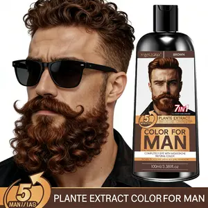 Natural Beard Dye Shampoo 7-in-1 Haircare, Brown Bright Beard, Herbal Formula Ginseng Extract, Plant Nourish, Non-Irritating, Beard-Safe, Easy Rinse, Deep Moisturizing, Winter Essential