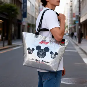 MINISO x Disney F1 Series Mickey Mouse Tote Bag, Large Capacity Eco-Friendly Shopping Handbag, Stylish Racing-Themed Unisex Shoulder Bag for Daily Use