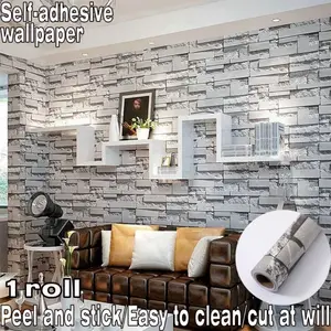1Roll, Gray Stone Brick Pattern Self-Adhesive Wallpaper, Easy to Paste, Clean, and Cut. Suitable for Wall Decoration in Living Rooms, Bedrooms, Restaurants, coffee, Barber Shops, etc. Easily Removable Without Leaving Residue, Realistic Visual Effect.