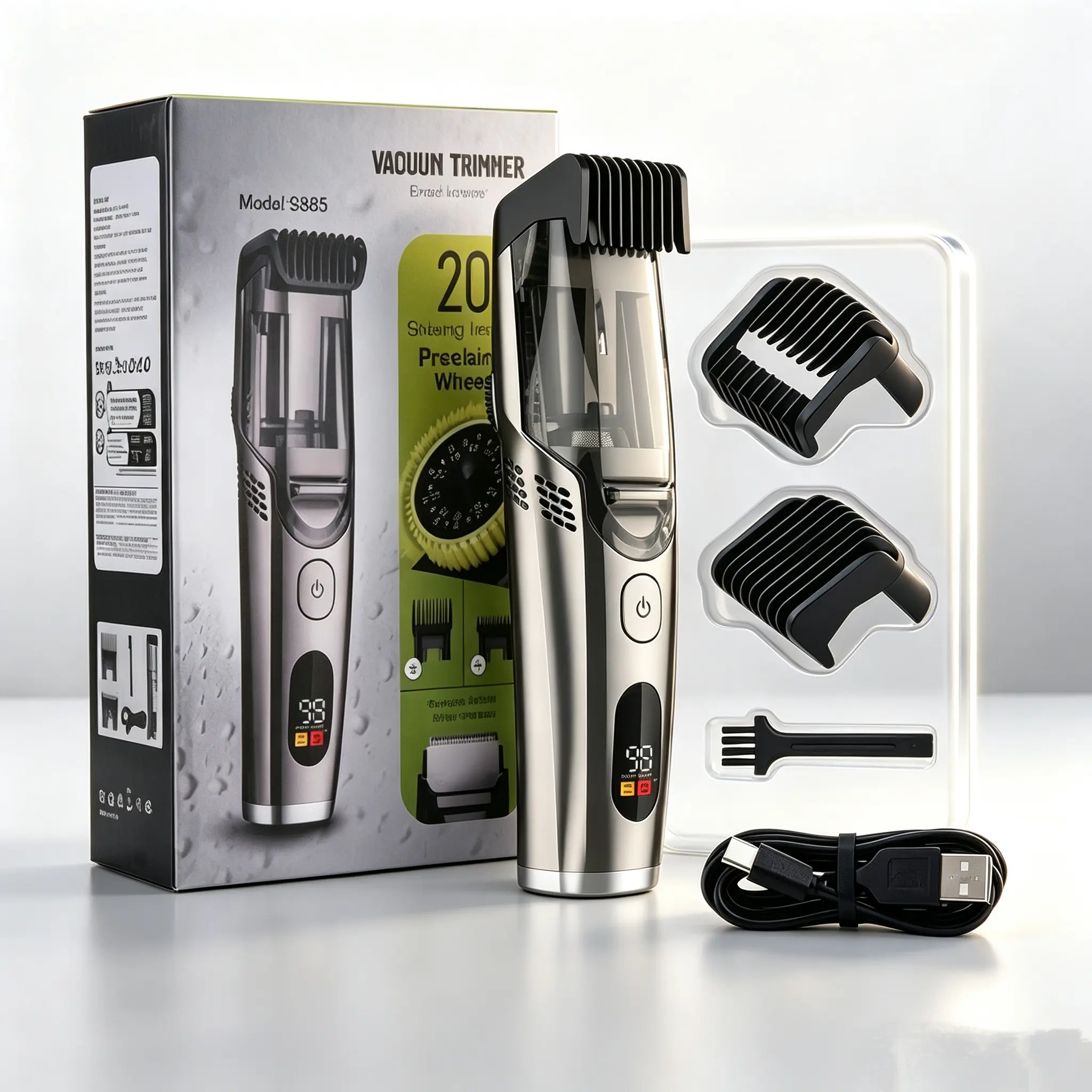 Men's Electric Shaver,Vacuum Beard Trimmer,IPX6 Waterproof Wet Dry Razor,Hair Removal Tool with 2 Combs,Rechargeable Men's Grooming Kit for Mustache, Sideburns,Facial Hair,Travel,Self Care,Christmas Holiday Gifts for Boyfriend Husband Dad