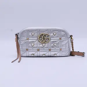 Pre-owned GUCCI Leather Crossbody Bags GG Marmont Pearl Studded Matelass Crossbody Bag B21899