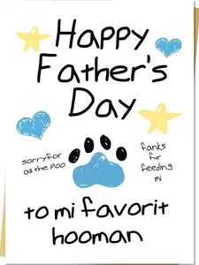 Cute Pet Fathers Day Card, Happy Fathers Day Gift from Cat Dog, Lovely Gift Ideas for Pet Lovers Owners, Greeting Card with Envelope