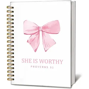 Pink Bible Journal for Women, Inspirational Christian Gifts for Women Girls, Scripture Prayer Journal, Cute Preppy Pink Bow Bible Study Spiral Notebook for Bible Notes 5.5 x 8.3