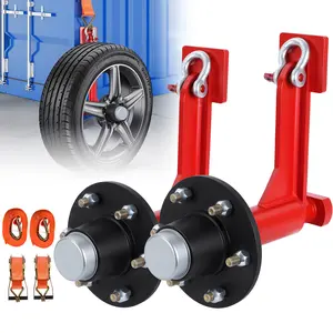 2Pcs Shipping Container Wheels 6-Lug Kit, Heavy Duty Shipping Container Axle, Shipping Container Accessory with Ratchet Strap for Moving 20ft-40ft Containers