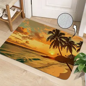 1pc Sunset Coast Painting Entrance Mat, 100% Polyester Flannel Carpet, Soft Non-Slip Design, Ideal for Living Room and Entryway, Artistic Gift