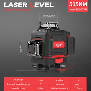 Milwaukee Degree Vertical Cross Laser Level 360 Green Beam Horizontal Rechargeable Battery Tools Cycle Groover Precision Alignment