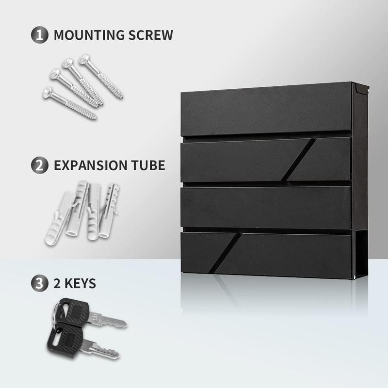 Mailbox Wall Mount,Large Capacity Locking Mailbox for Outside,Galvanized Steel Cover and Rust-Proof Metal  Box with Newspaper Holder,14.6"x14.6"x4.3" Black,MD025B