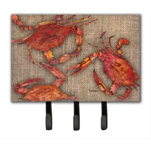 212 MAIN Metal Wall Hook - 6x9 in. Crab Design Cooked Crabs on Faux Burlap Hanging Organiser, Leash or Key Holder Home Decor Hanger