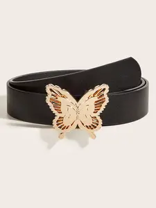 Vintage Women's Belt with Butterfly Buckle, PU Fabric Waistband for Dresses & Jeans, Perfect for Parties, Casual, All Seasons Wear, Gifts