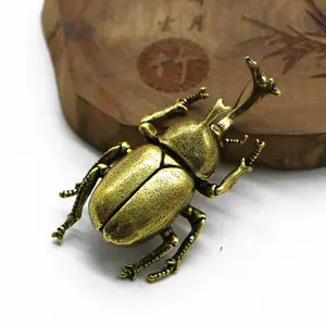 Brass Beetle Figurine, Hercules Beetle Long Horned Shell Bug Model, Metal Ornament, No Base Included, Decorative Accessory