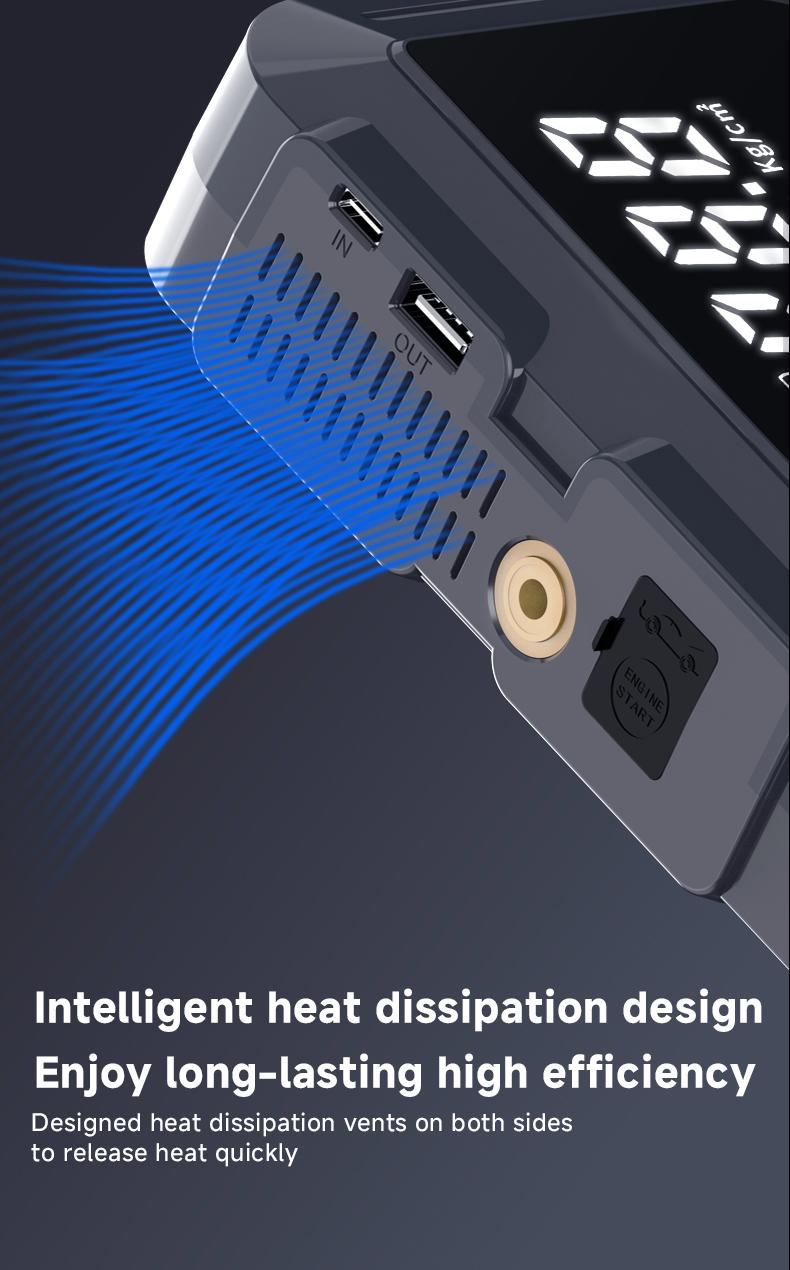 12V Portable Car Jump Starter 2000A Peak Emergency Battery Booster, Multifunction Power Bank with LED Light & Safe Protection, Universal Vehicle Jump Box for Roadside Assistance, Outdoor Camping and Daily Emergencies