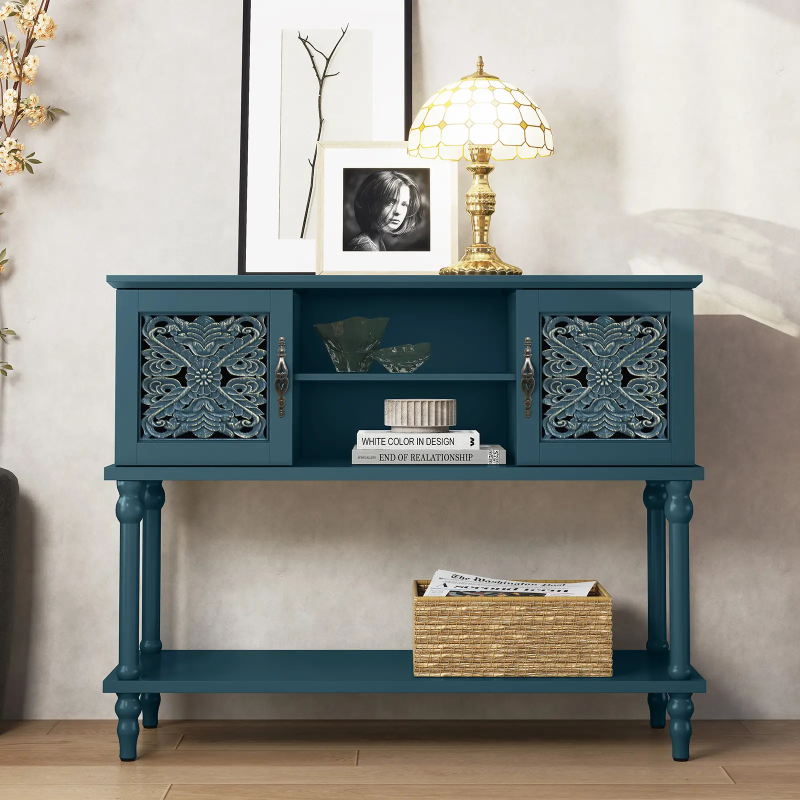 Blue - Vintage Carved Console Table