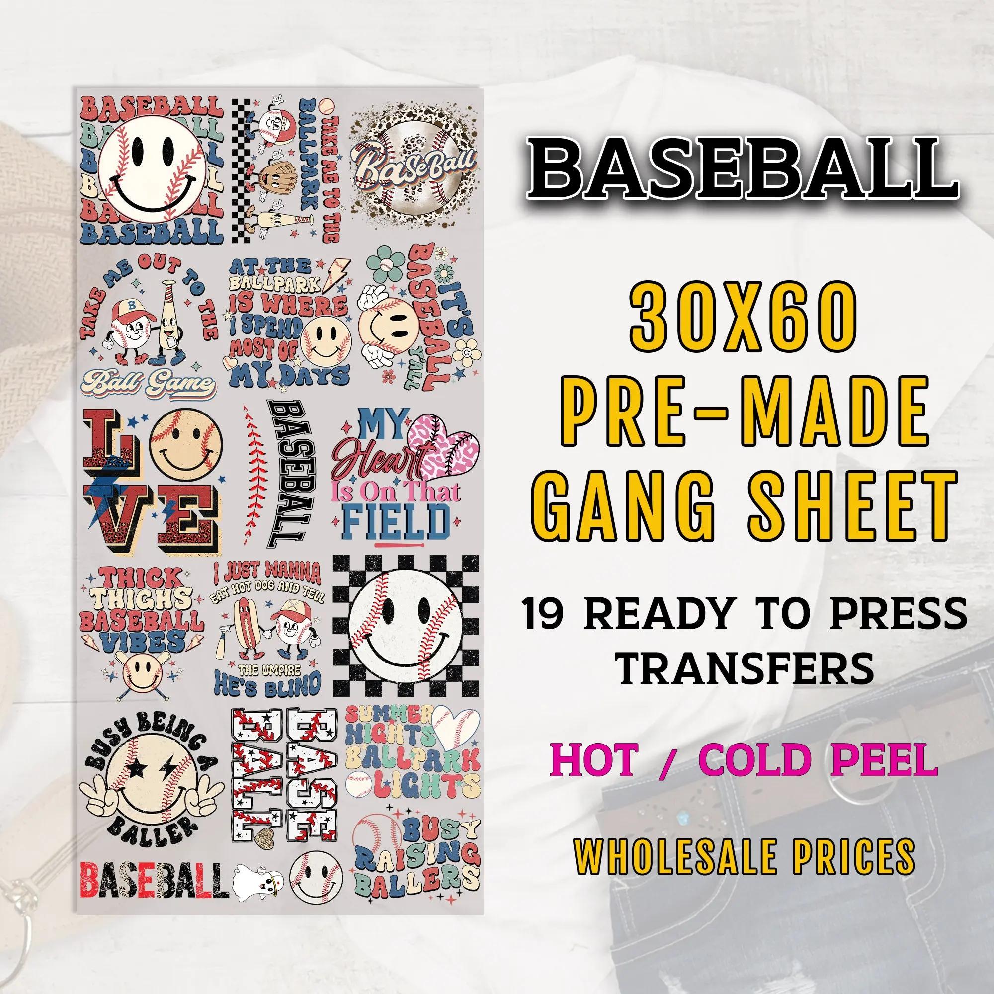 Baseball Gang Sheet, Baseball DTF Transfer, DTF Transfer Ready For Press, Baseball Premade Gang Sheet, Baseball Transfers, Heat Transfer,DTF